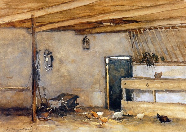 Stable with chickens by Jan Hendrik Weissenbruch